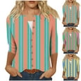 thumbnail image 2 of Utoimkio Clearance Women's 3/4 Sleeve Tops Casual Button Down Shirts for Women Loose Fit Casual Striped Print Blouses for Women, 2 of 5