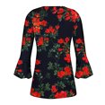 thumbnail image 5 of Pompotops Tunique Décontractée à Manches 3/4 Imprimée Florale Col en V pour Femmes Chemises Basiques d'Été Blouse Plissée Liquidation, 5 of 5