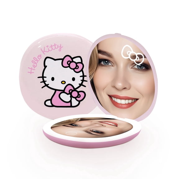 Impressions Vanity Hello Kitty Pretty Pink LED Compact Mirror for Women with 3x Magnification