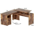 thumbnail image 4 of Homieasy L Shaped Desk with Power Outlets and USB Charging Ports, Lift Top Corner Computer Desk with Drawer, Large Office Desk with Storage Shelves, L Shaped Standing Desk for Home Office, Rustic Brow, 4 of 7