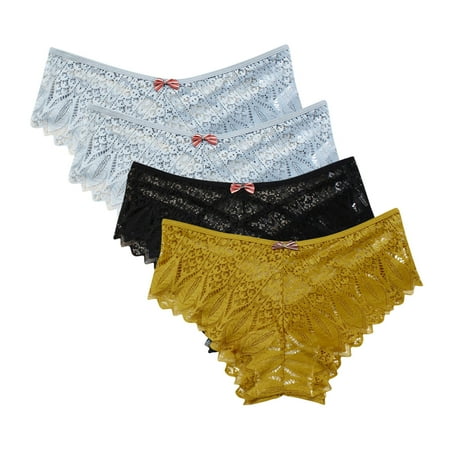 Cotton Underwear for Women Thong Underwear for Women Lace Floral Bikini Seamless Panties Plus Size Ladies Cute Briefs Thongs 4-Pack Lace Underwear for Women Yellow M