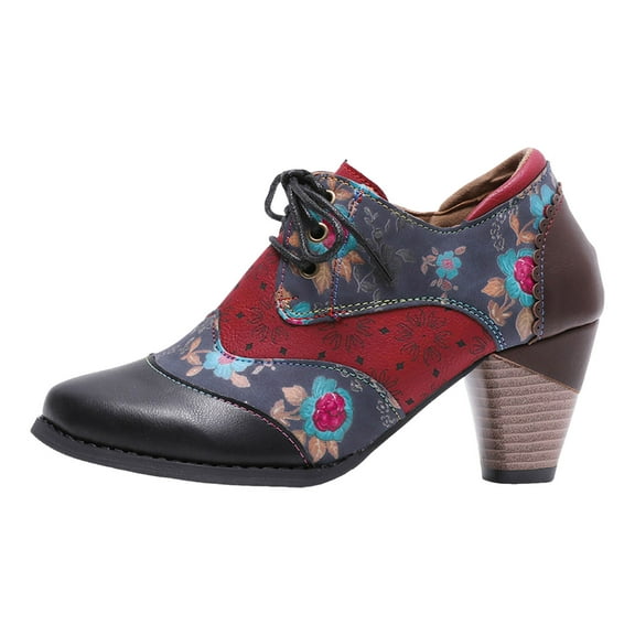 Guttear Women's Oxford Loafers Shoes with Retro Ethnic Printed Style, Brock Design for Casual and Fashion Collegiate Style