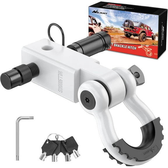 Nilight Anti-Theft Shackle Hitch Receiver 2Inch 45000 LBs Breaking Strength 3/4" Anti-Theft D Ring Shackle 5/8" Trailer Hitch Lock Pin Heavy Duty Solid Towing Kit for Trucks Off Road (White)