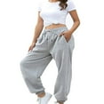 thumbnail image 2 of PENGXIANG Women Autumn Casual Pants Solid Color Drawstring Elastic-Waist Long Trousers with Pockets M, 2 of 7