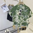 thumbnail image 2 of Ruyang Boys Hawaiian Shirts Green Tropical Print Beach Tee Shirt Summer Short Sleeve Button Down Tops with Pockets, 2 of 8