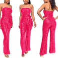 thumbnail image 6 of HJYCHN Elegant Women's Sleeveless Strapless Sequined Jumpsuit for Evening Party and with Comfortable Stretch Fit and Fashionable Design Hot Pink XL, 6 of 6