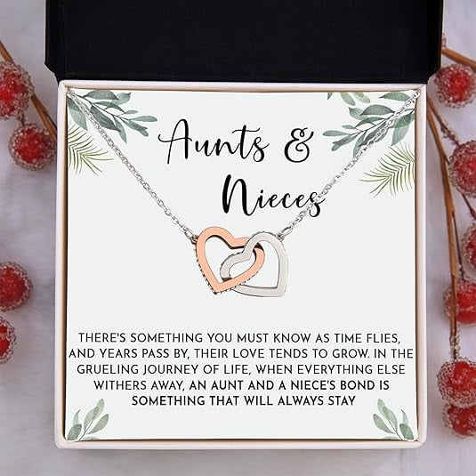 Interlocking Heart Necklace for Niece from Auntie, Necklace Gift For Aunt From Niece with Message Card and Gift Box, Birthday Gifts For Aunt, To My Niece Necklace From Aunt