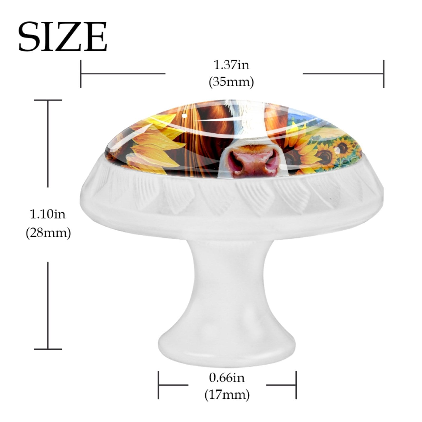 4 Pcs Cow and Sunflower Knobs for Kitchen Cabinet Cupboard Dresser Bookcase Drawer Pulls Handles Round Home Decor
