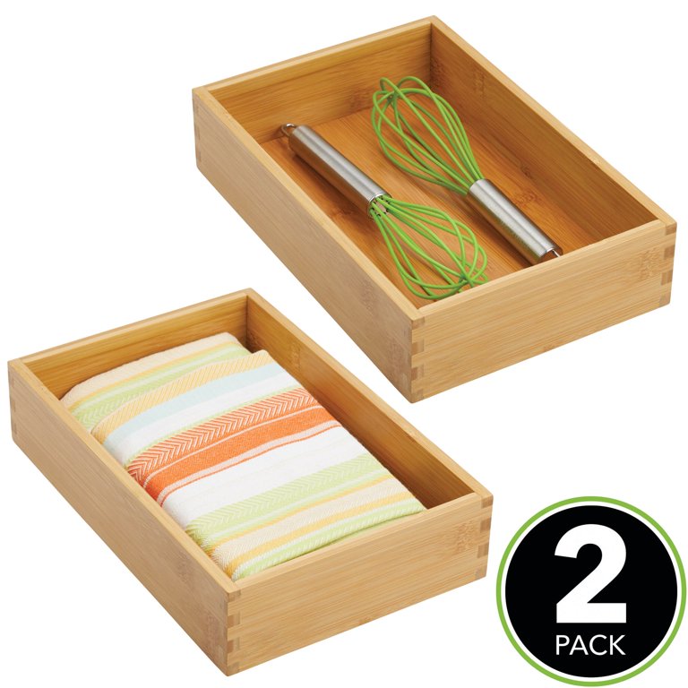 mDesign Bamboo Wood Kitchen Drawer Organizer Tray Bins - Set of 5 - Natural