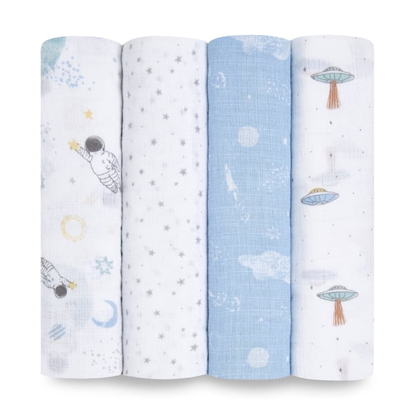 aden   anais Essentials, Cotton Muslin Swaddle Blanket, Space Explorers, Boys, Infants, 4-Pack