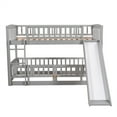 thumbnail image 5 of Harper & Bright Designs Twin Over Twin Low Bunk Bed with Slide Fence and Ladder, Multifunctional Wooden Floor Bunk Bed Frame with Small Door for Bedroom, Grey, 5 of 12