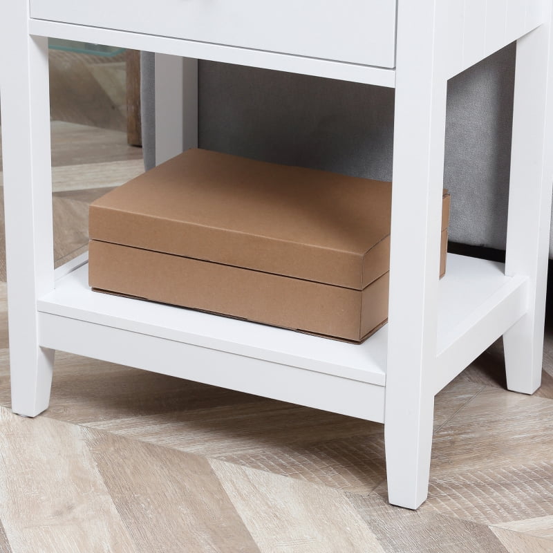 HOQBN Modern Side Table for Living Room, 2-Tier End Table with Drawer and Storage Shelf, White