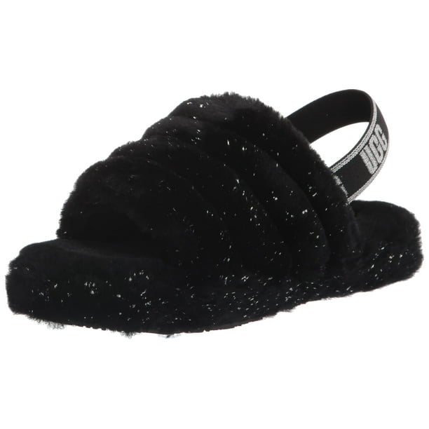 UGG Girls K Fluff Yeah Metallic Sparkle Slipper Black 6 Big Kid