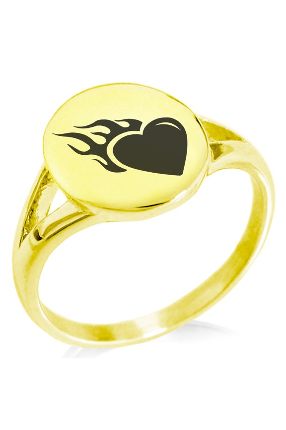 Stainless Steel Flaming Heart Minimalist Oval Top Polished Statement Ring