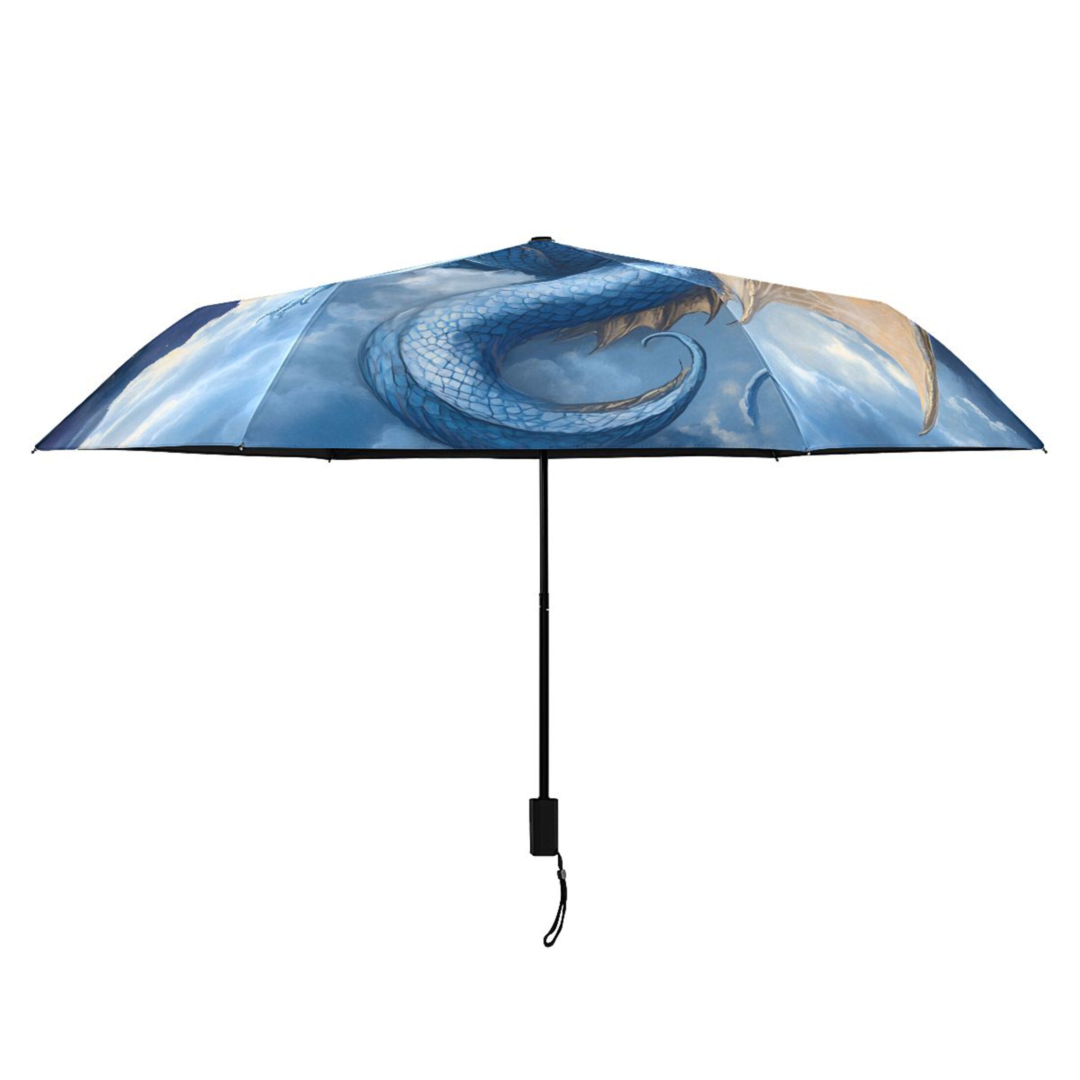Dragon with Wing on Cloud Moon All Weather Umbrella Triple Folding Parasol 6 Ribs UV Protection Portable