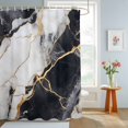 thumbnail image 4 of Shower Curtains for Bathroom, Marble Black Waterproof Fabric Shower Curtain, Abstract Gold White Brick Stone Motif Decorative Bathroom Curtain for Bathtub, 66"x72", No Hooks Included, 4 of 9