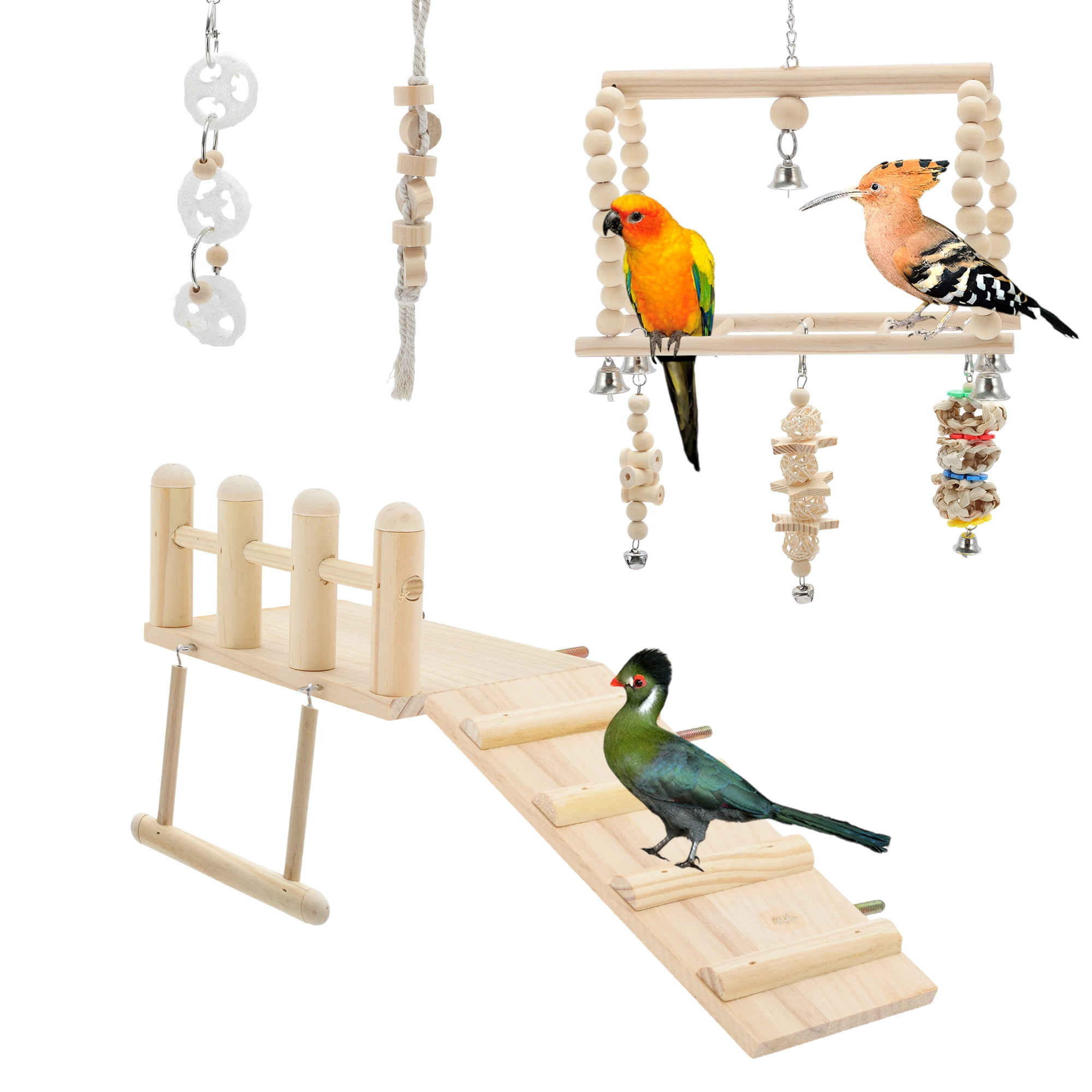 Unique Bargains Cockatiel Toys Bird Toys Parrot Swing Toys with Climbing Ladder and Chewing Platform Bird Cage Accessories for Budgerigar Conure Love Birds 8 Pcs