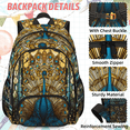 thumbnail image 2 of Herdesigns Peacock Bohemian Backpack with Lunch Box Vintage Theme Lightweight Large Travel Work Laptop Backpacks Set Casual Daypacks, 2 of 8