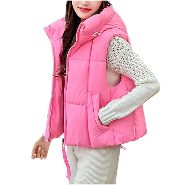 Économies d'Automne/hiver! srobpty Manteau Matelassé à Manches Longues pour Femmes, Veste à Capuche Décontractée Colorée à Manches Longues pour Dames Rose, G