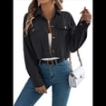 thumbnail image 2 of Chaquetas de de Larga para Mujer, de Algodón, con Solapa y Botones, para Otoño, para Exteriores, Abrigos Lisos de Moda. Negro M, 2 of 10