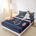 thumbnail image 4 of Homewish Cartoon Sport Helmet Queen Sheet Sets for Teen, Modern Football Soccer Lover Flat Sheet, Navy Orange Queen Fitted Sheet, Super Cozy Room Decor, 4-Piece, 4 of 7