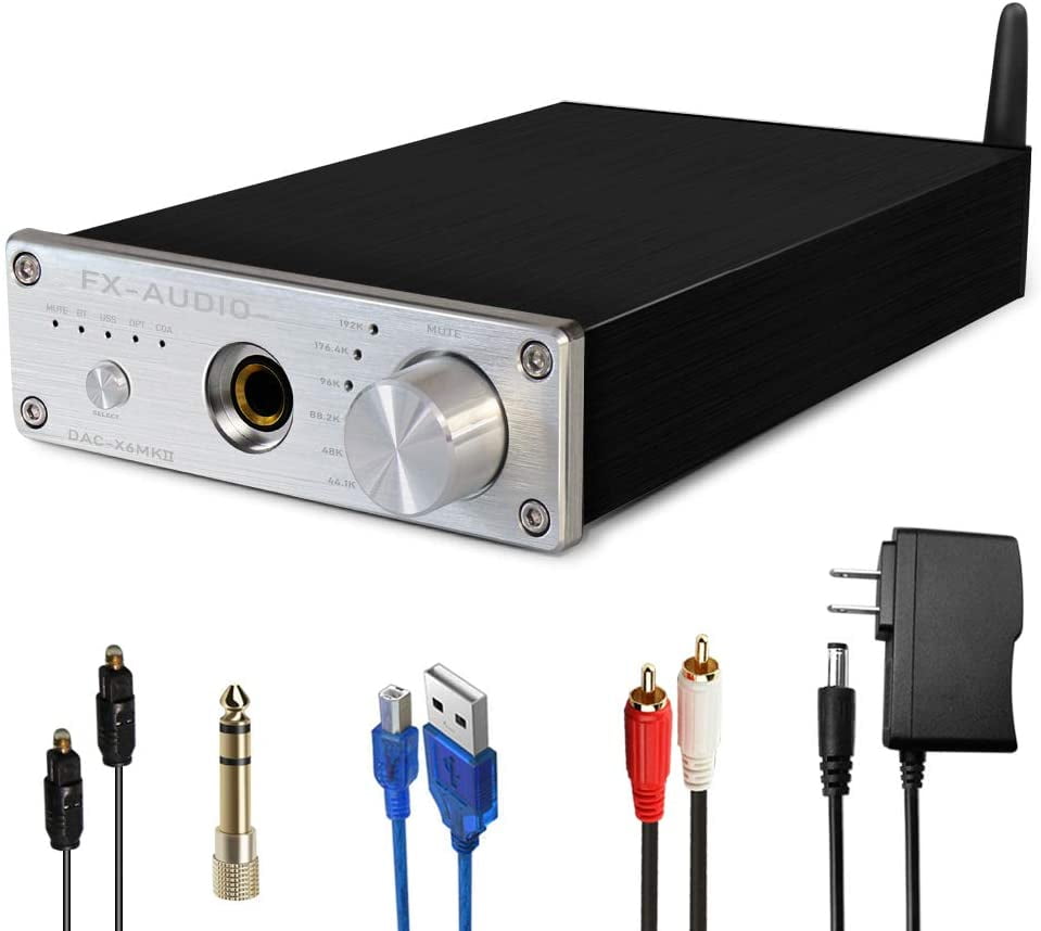 DAC-X6MKII DAC Converter Black FX AUDIO 192kHz Digital to Analog Audio Converter with Bluetooth 5.0 Receiver Optical Coaxial PC-USB Bluetooth Input to RCA 6.35mm Headphone Amplifier 