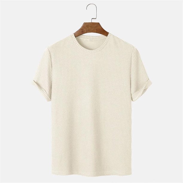 pstuiky Mangas cortas para hombre, Camisas casuales de manga corta con cuello redondo y textura de color sólido para hombre camisetas de hombre m