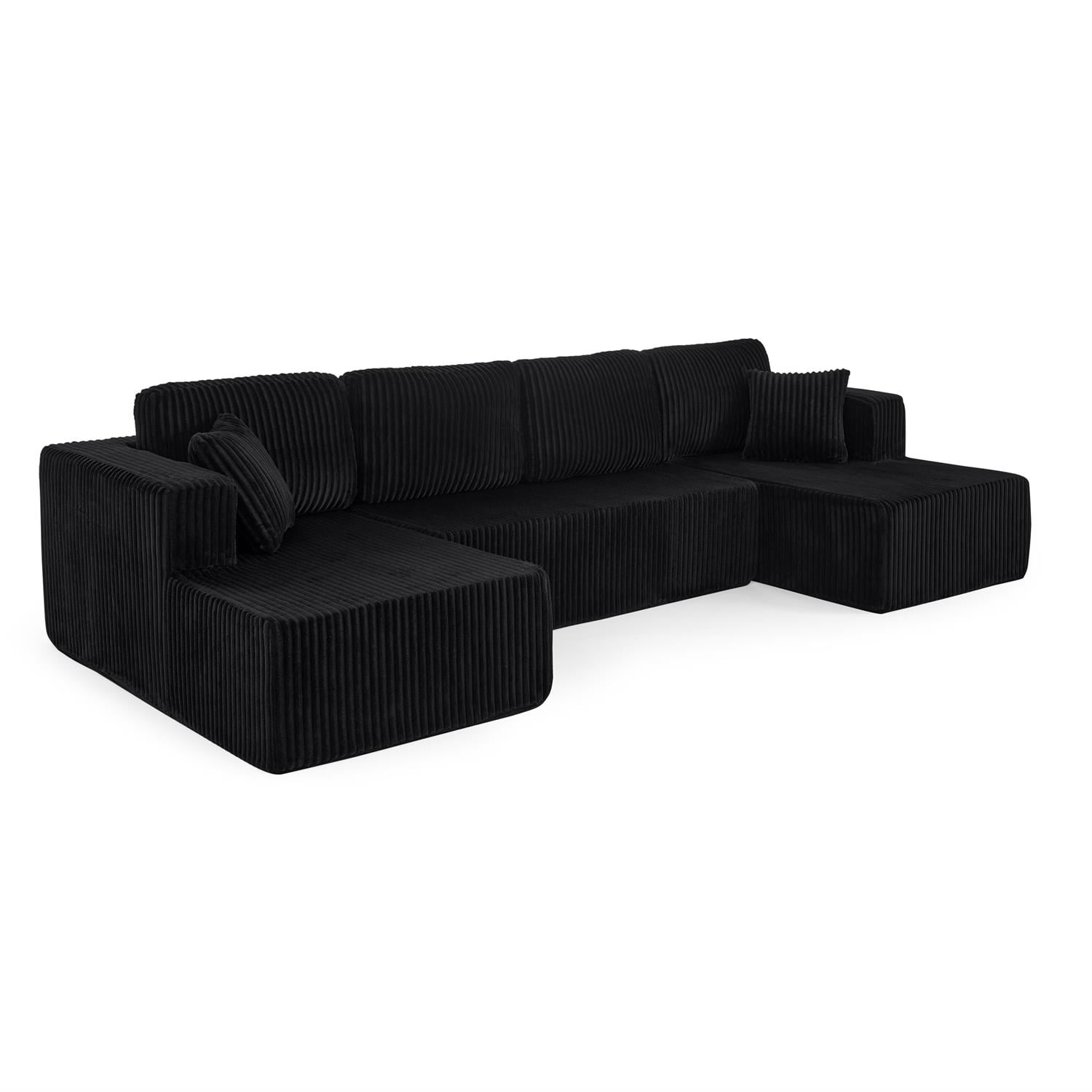 Demi Bonn 132" U-Shaped Modular Sectional Sofa, Modern Corduroy Couch for Living Room & Bedroom, Minimalist Comfy Sleeper Sofa, Black