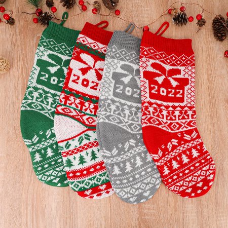 Knitted Christmas Stocking, 4 Pack Bag Ornaments With 2022 Pattern For Christmas Tree Fireplace Decorations, 17 Inch | Walmart Canada