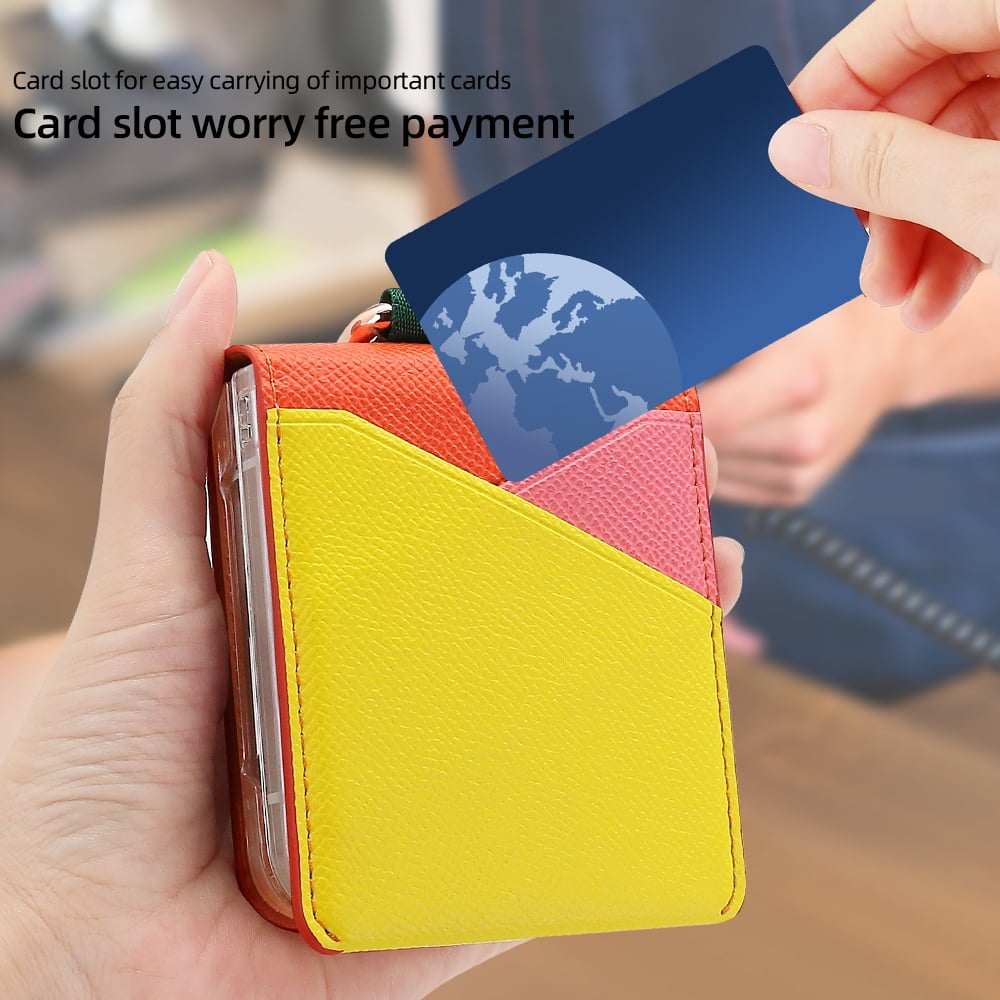Fashion contrast color leather phone case for Samsung Galaxy Z flip 6 5 4 3 flip6 flip5 ring holder card slot folding cover