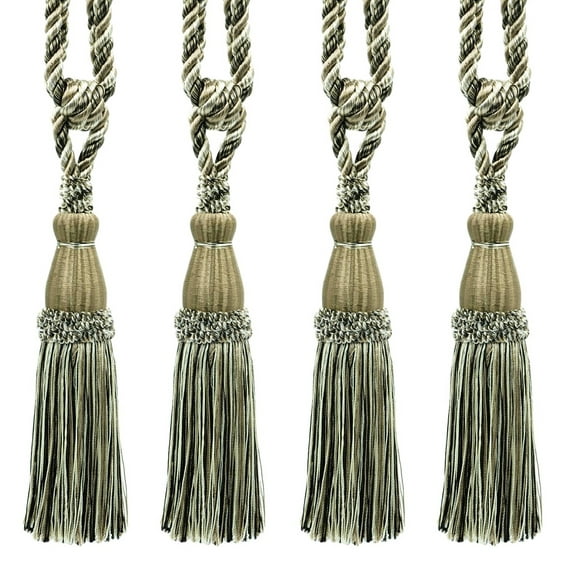 DECOPRO Elegant Lustrous Curtain Tassel Tieback, Tassel Length 8 1/2" (21.5cm), Spread 30" (76cm) # TBC085, Pewter Beige #PR04 (Dark Beige, White Ivory, Pure Black) Set of 4