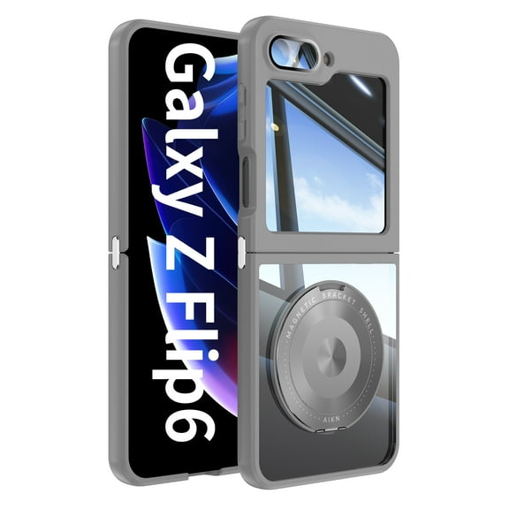 ELEHOLD Case for Samsung Galaxy Z Flip 7, 360° Rotating Magnetic Stand Phone Case,Gray