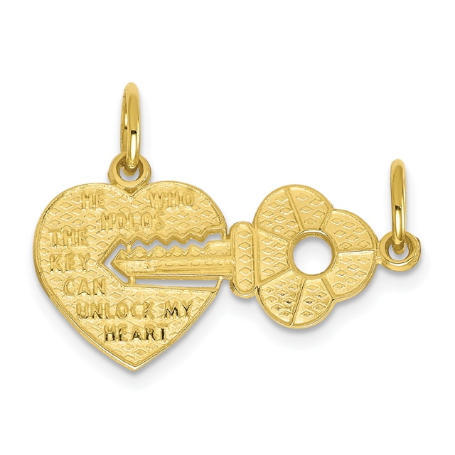 10k Yellow Gold Heart Key Break Apart Necklace Charm Pendant