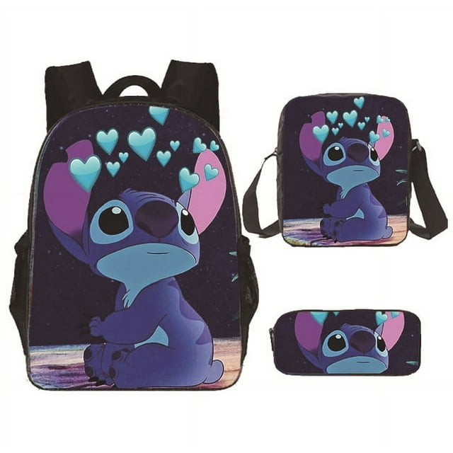 Set de mochila Stitch Casual Poliéster para adolescentes, 3 piezas