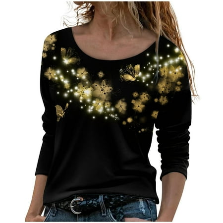 

Yourumao Women Clearance Tops Crewneck Bustier for Ladies Fall Summer Long Sleeve Butterfly Cherry Floral Print Slim Tunic Tops Camisole Teen Girl 2023 Clothing Fashion Country Concert