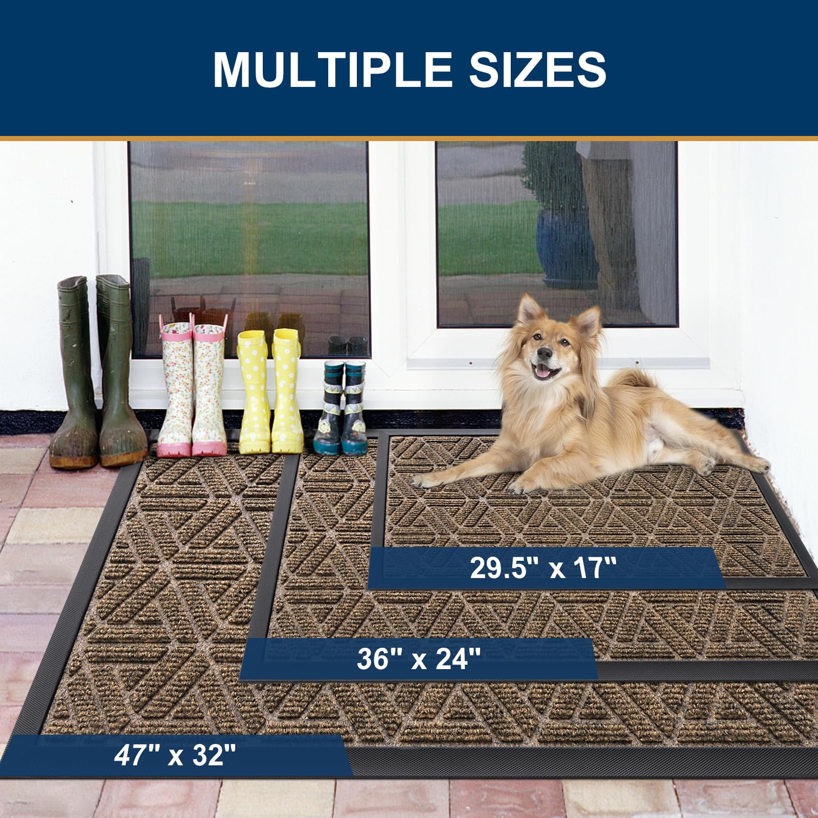 Buganda Heavy Duty Door mat, 24"x36" Low Profile Rubber Doormat, Non-Slip Outdoor & Indoor Entrance Rug, All-Weather Dirt Trapper, Brown