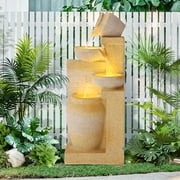 Magic Union Outdoor 4-Tiers Water Fountain, Garden Cascading Waterfalls Fountain with LED Lights, 32 H Modern Indoor/Outdoor Bowl Waterfall Feature Water Fountains for Garden, Patio, Yard Decor