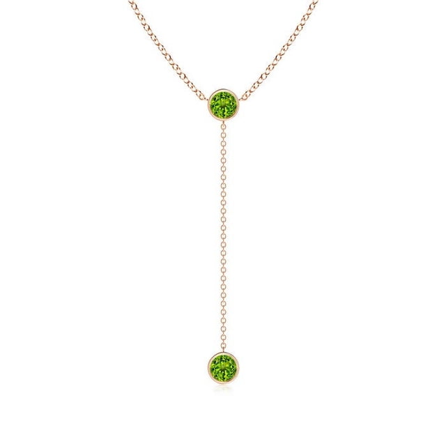 Angara Collier Péridot Naturel - Collier Style Lariat Péridot Rond 1.1 ct en Or Rose 14K pour Femmes