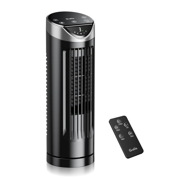 Ventilador de torre Grelife de 13 pulgadas para dormitorio con oscilación de 90°, negro