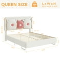 thumbnail image 6 of Anyact Queen Bed Frame with LED Lights, Height Adjustable Headboard, Upholstered Headboard with Teddy Velvet Removable Pillow for Bedroom, Queen Size Solid Wood Slats Support, Off White, 6 of 15