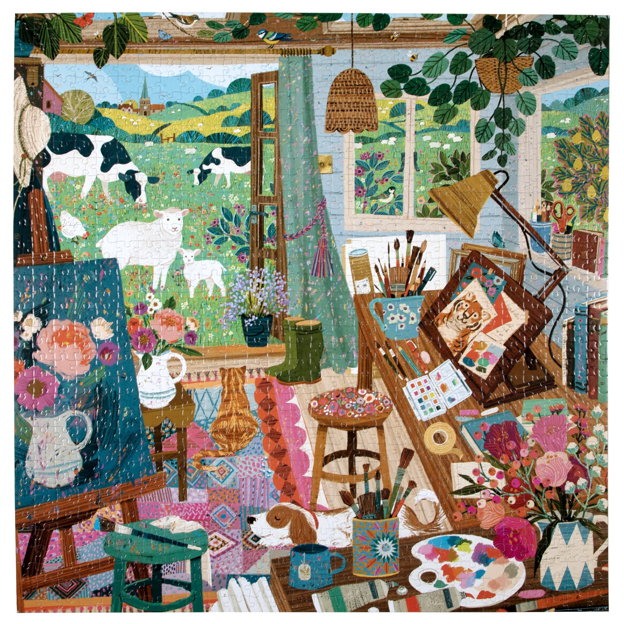 eeBoo Piece & Love: Artist's Cottage - 1000 Piece Puzzle - Adult Square Jigsaw, 23x23", Includes Image Reference Insert, Glossy High-Quality Pieces
