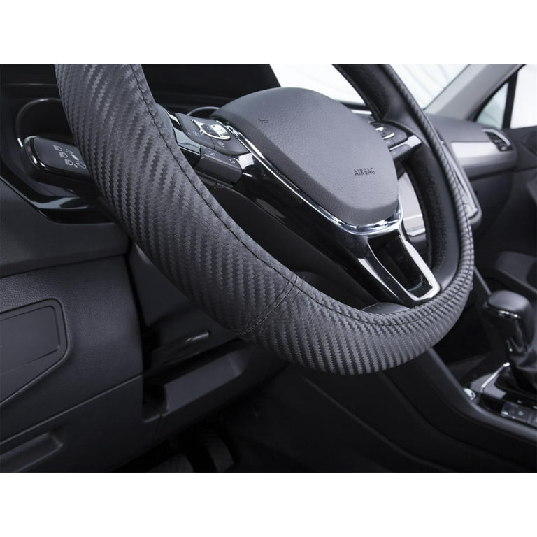 Auto Drive 1pc Steering Wheel Cover Carbon Fiber Black - Universal Fit, Size: 38*8.2cm HGSWC04