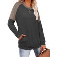 thumbnail image 3 of Womens Tops Color Block Pullover Long Sleeve T Shirts with Pockets Crew Neck Tunic Blouse, 3 of 5