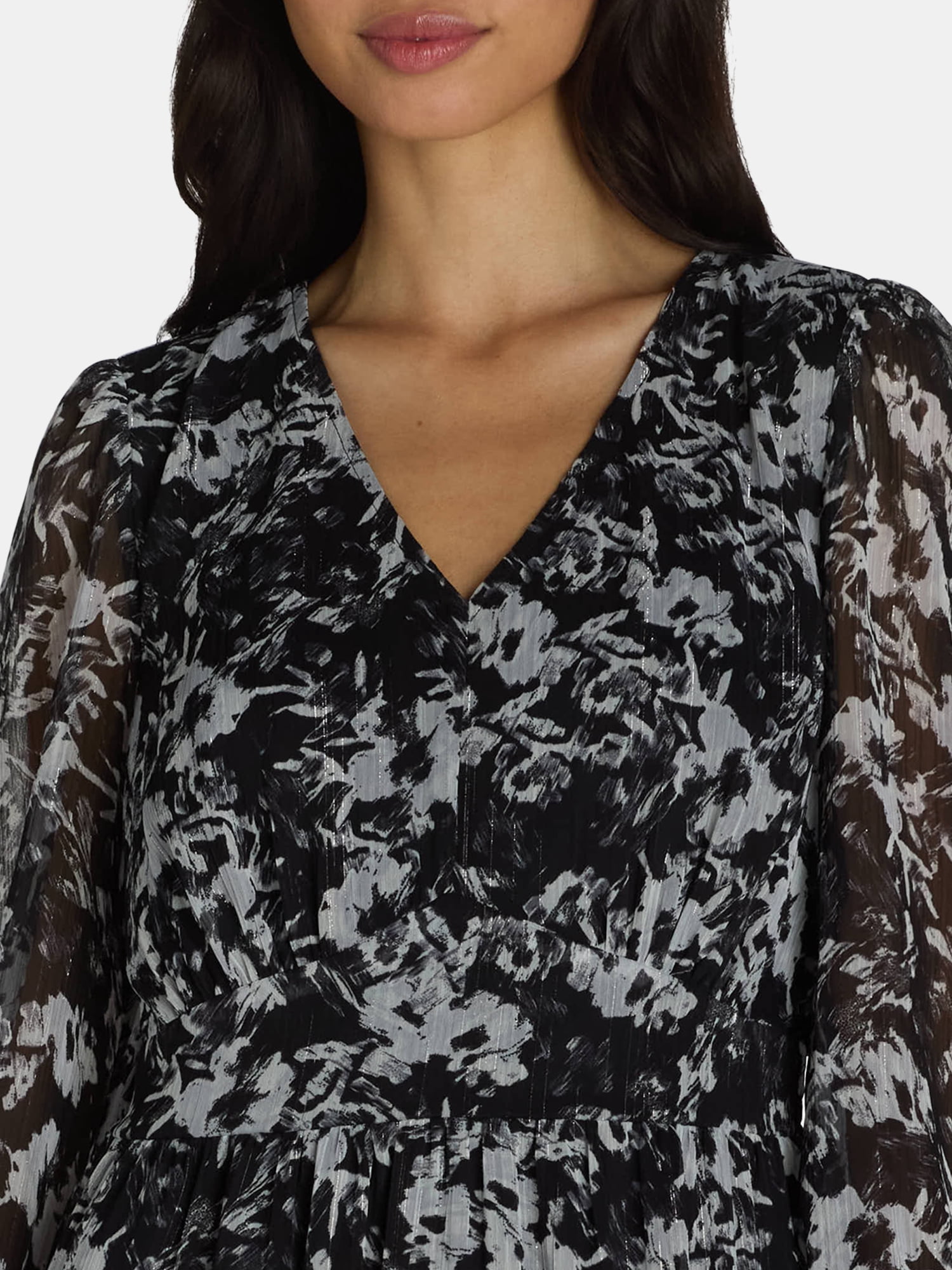 Time and Tru Women's and Women's Plus Print Dress with Long Sleeves, Size XS-4X