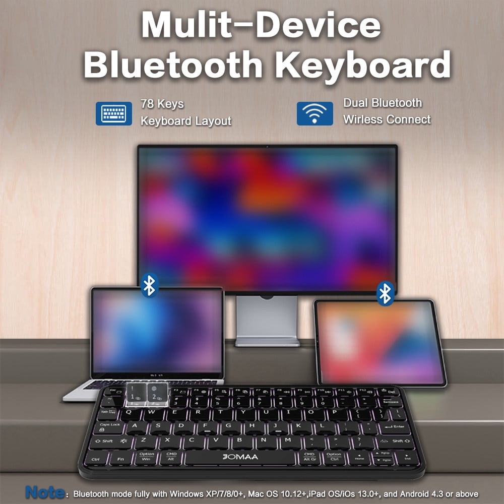 Mini Dual Bluetooth Keyboard with Any-Angle Kickstand & Leather Cover, Wireless Backlit Keyboard for Cell Phone, Ultra-Slim Portable, Rechargeable