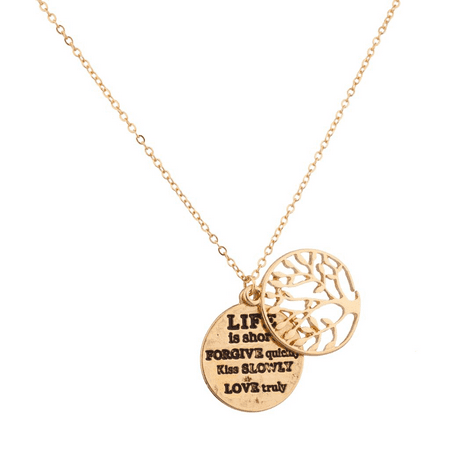 Life Love Pendant - Lux Accessories Life Is Short Forgive Quickly Kiss Slowly Love Truly Tree Of Life Necklace