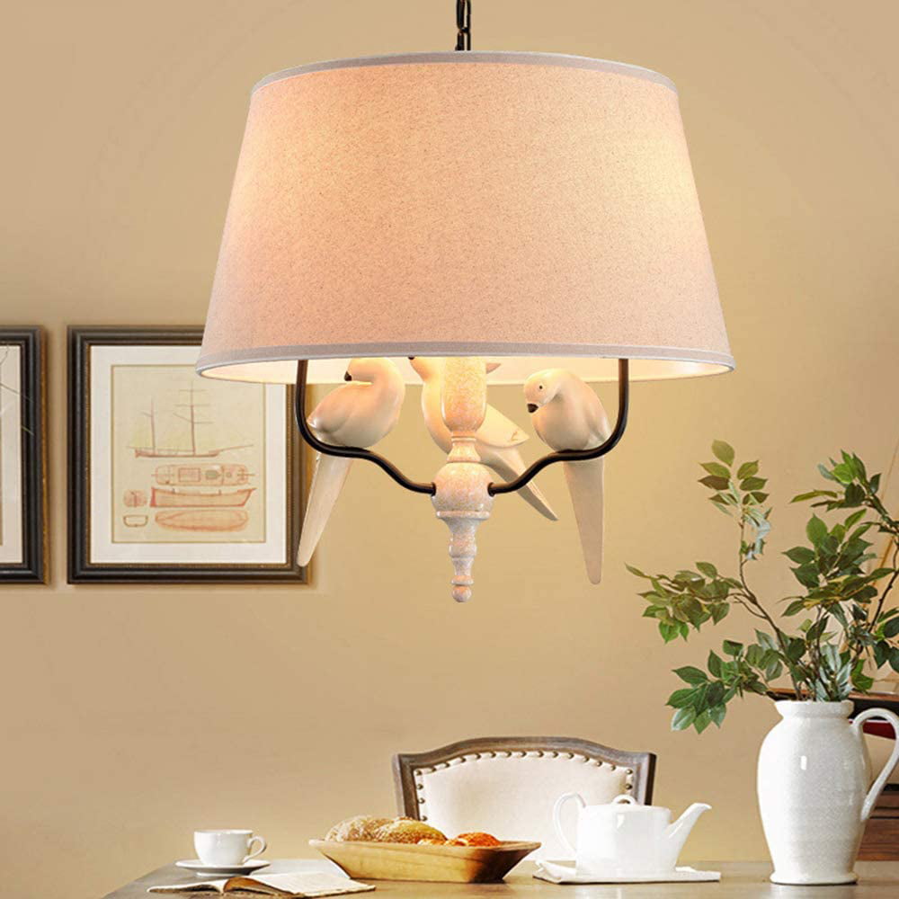 American country style Chandelier Resin Bird LED Lamp Cloth Shade Pendant Lights 