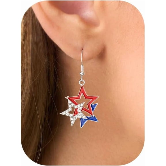 American Flag Earrings - 4th of July Patriotic Earrings Star Flower Heart Drop Dangle Earrings Independence Day