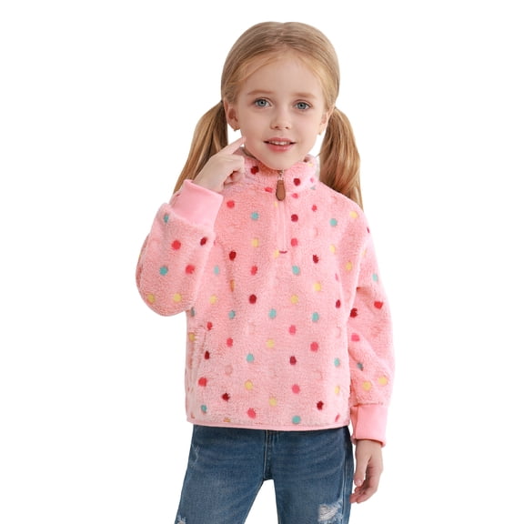 Usaibhir Girls Winter Casual Fleece Half Zipper Sweatshirt Long Sleeve Stand Collar Jacket Holiday Pullover Top 3-9T