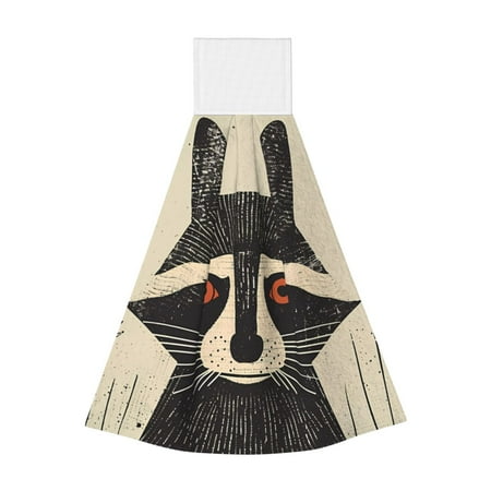 

Sikiie Retro Raccoon Graphic Print Hand Towel with Loop Hanging Towel Absorbent Tie Towels for Kitchen Tea Bar Bathroom Decor